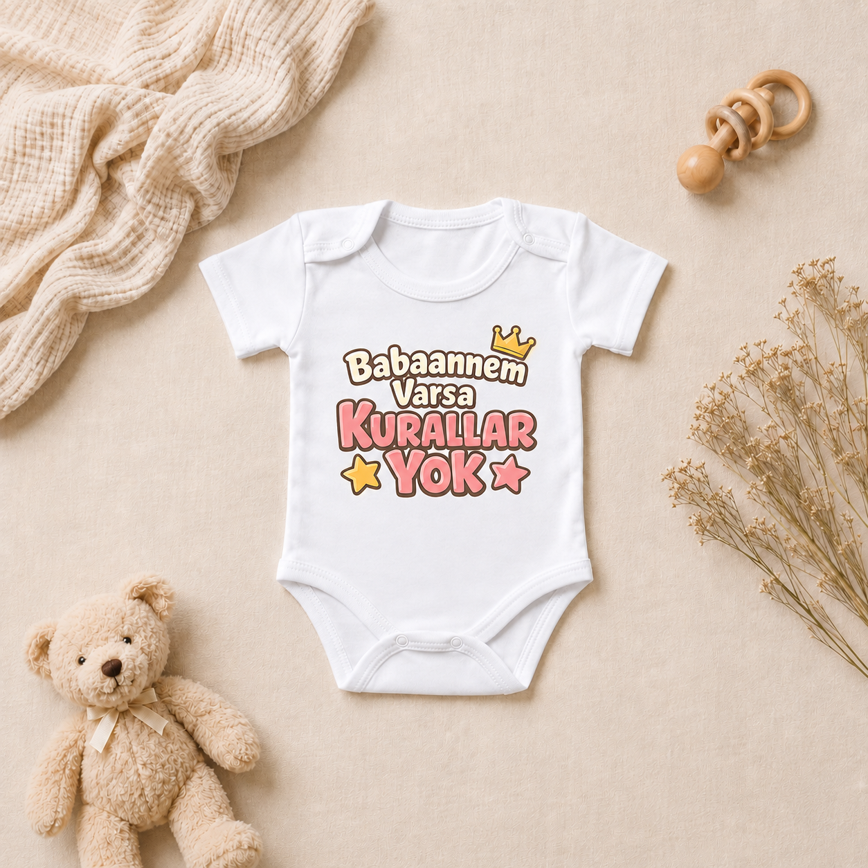Babaanne-Torun Tasarım Baskılı Kısa Kollu Bebek Zıbını