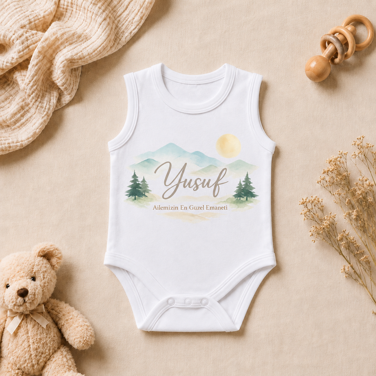 Yusuf İsim Baskılı Kolsuz Bebek Zıbını