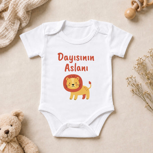 Dayısının Aslanı Sarı-Kırmızı Baskılı Kısa Kollu Bebek Zıbını