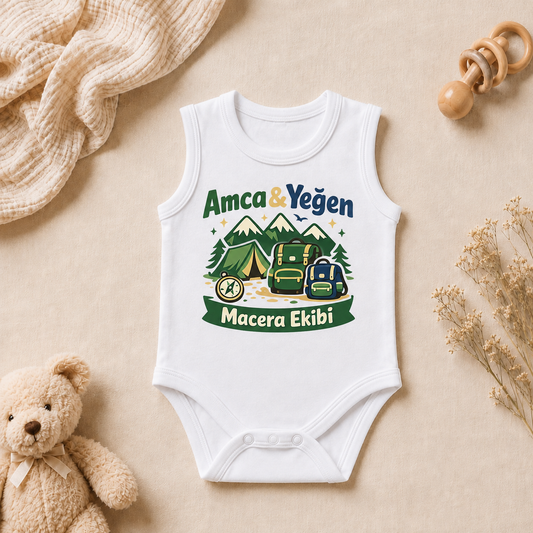 Amca-Yeğen Tasarım Baskılı Kolsuz Bebek Zıbını