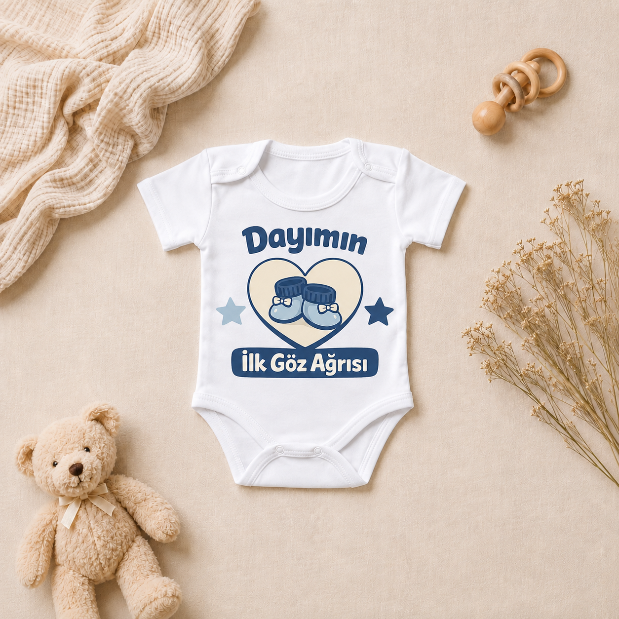Dayı-Yeğen Tasarım Baskılı Kısa Kollu Bebek Zıbını