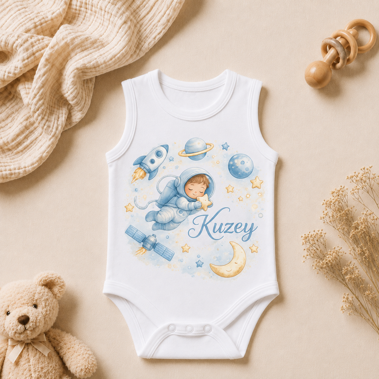 Kuzey İsim Baskılı Kolsuz Bebek Zıbını