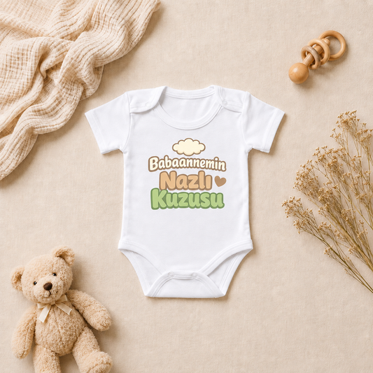 Babaanne-Torun Tasarım Baskılı Kısa Kollu Bebek Zıbını