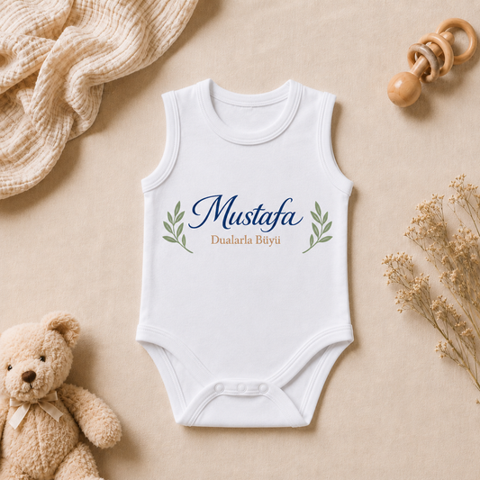 Mustafa İsim Baskılı Kolsuz Bebek Zıbını