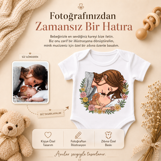 Fotoğrafınızdan Kişiye Özel Bebek Zıbını Kısa Kollu
