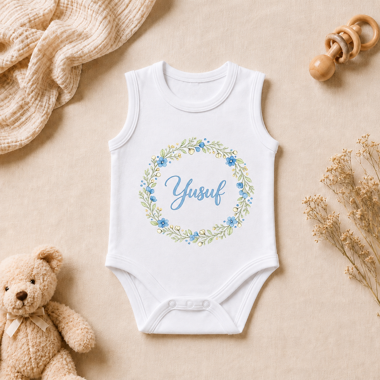 Yusuf İsim Baskılı Kolsuz Bebek Zıbını