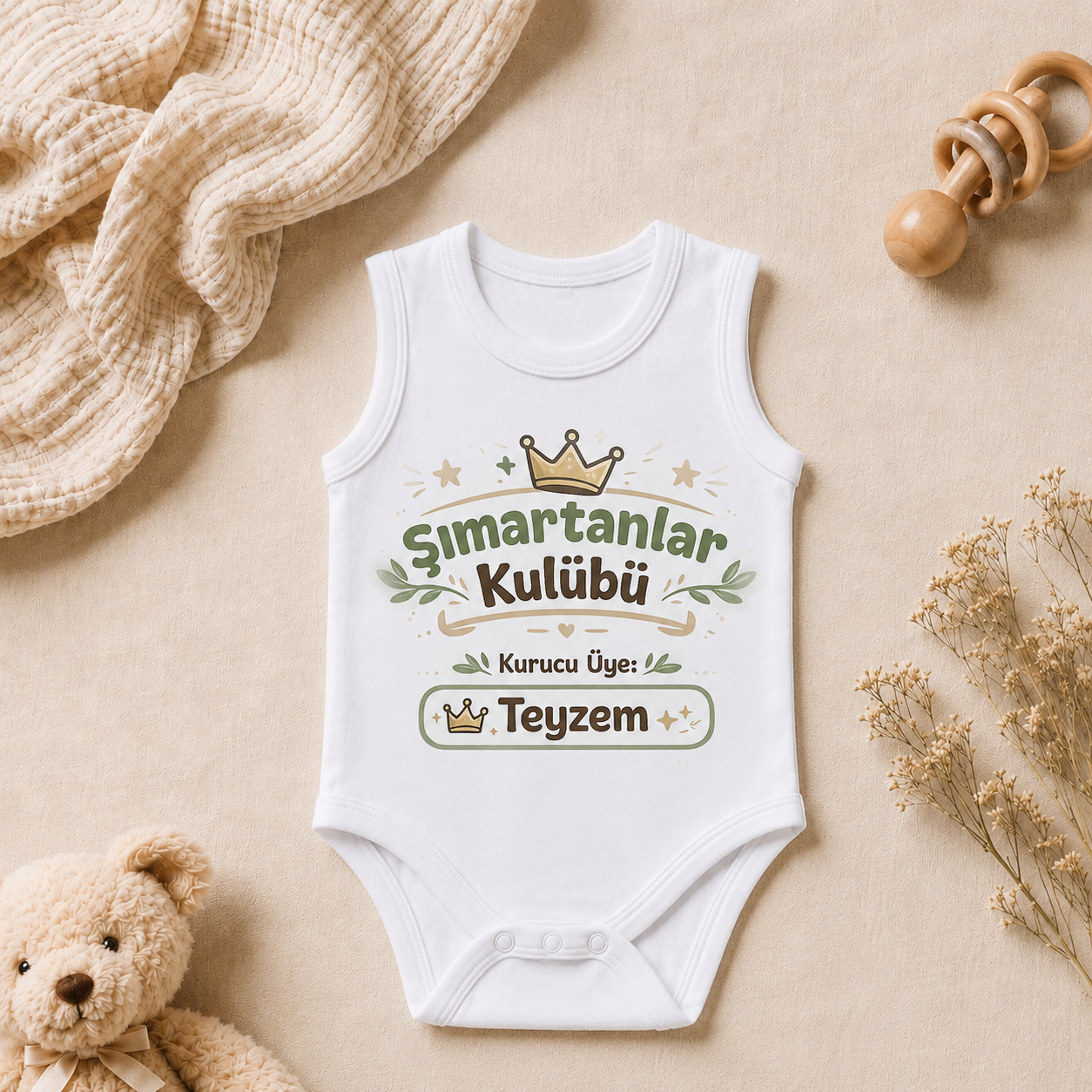 Aile Tasarım Baskılı Kolsuz Bebek Zıbını