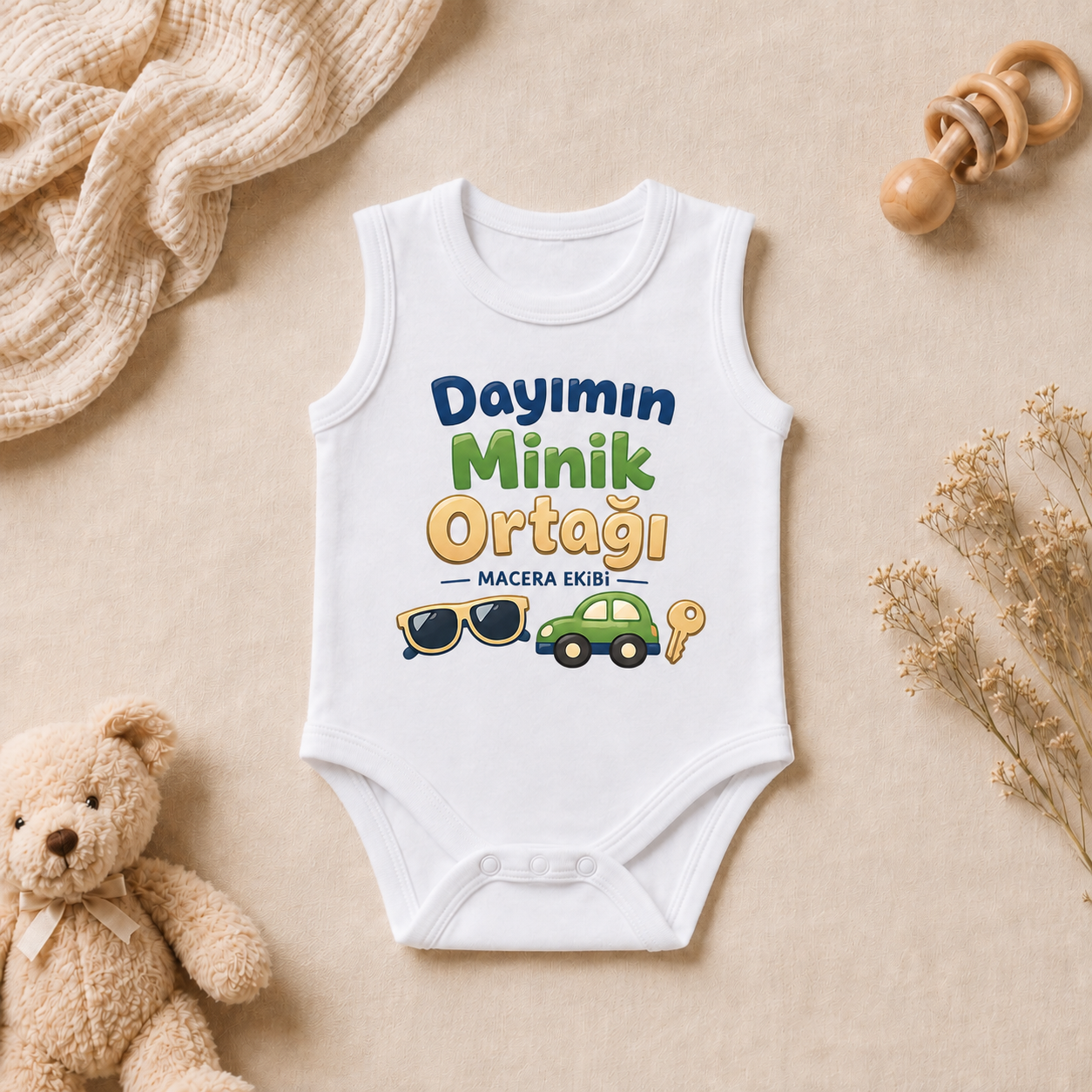 Dayı-Yeğen Tasarım Baskılı Kolsuz Bebek Zıbını