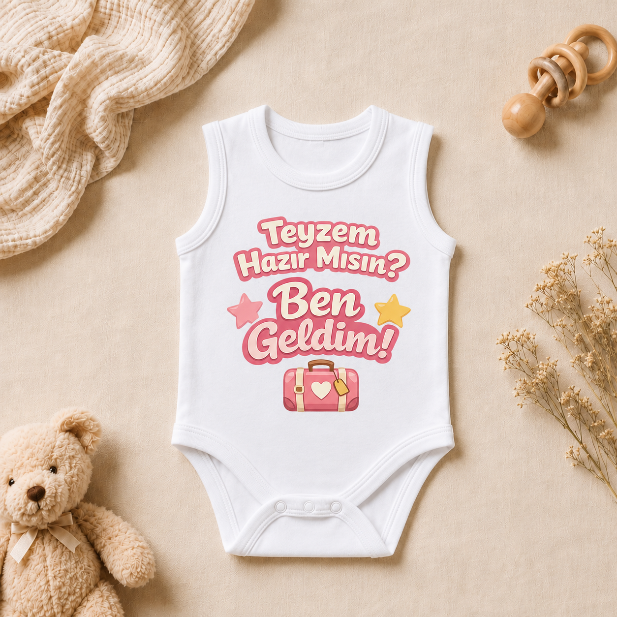 Teyze-Yeğen Tasarım Baskılı Kolsuz Bebek Zıbını