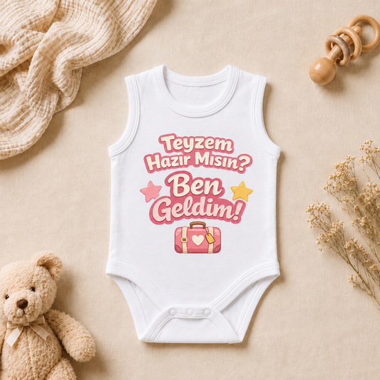 Teyze-Yeğen Tasarım Baskılı Kolsuz Bebek Zıbını