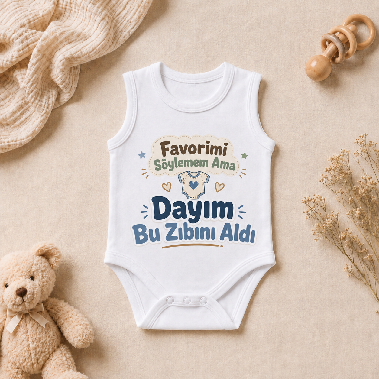 Aile Tasarım Baskılı Kolsuz Bebek Zıbını