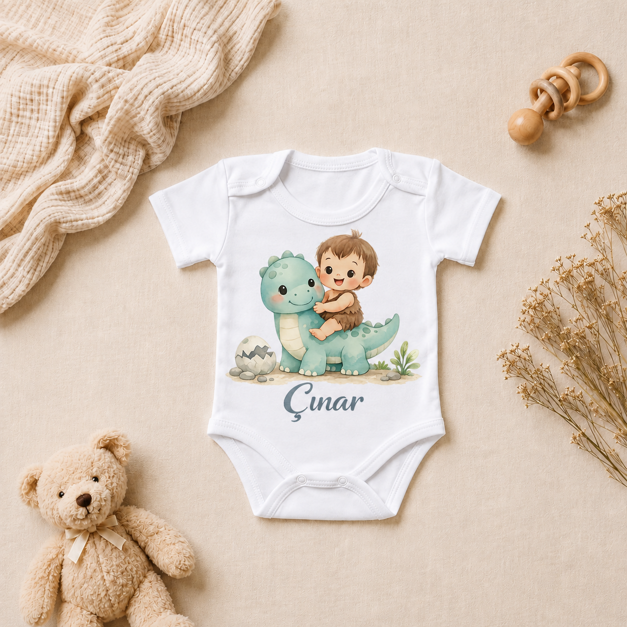 Çınar İsim Baskılı Kısa Kollu Bebek Zıbını