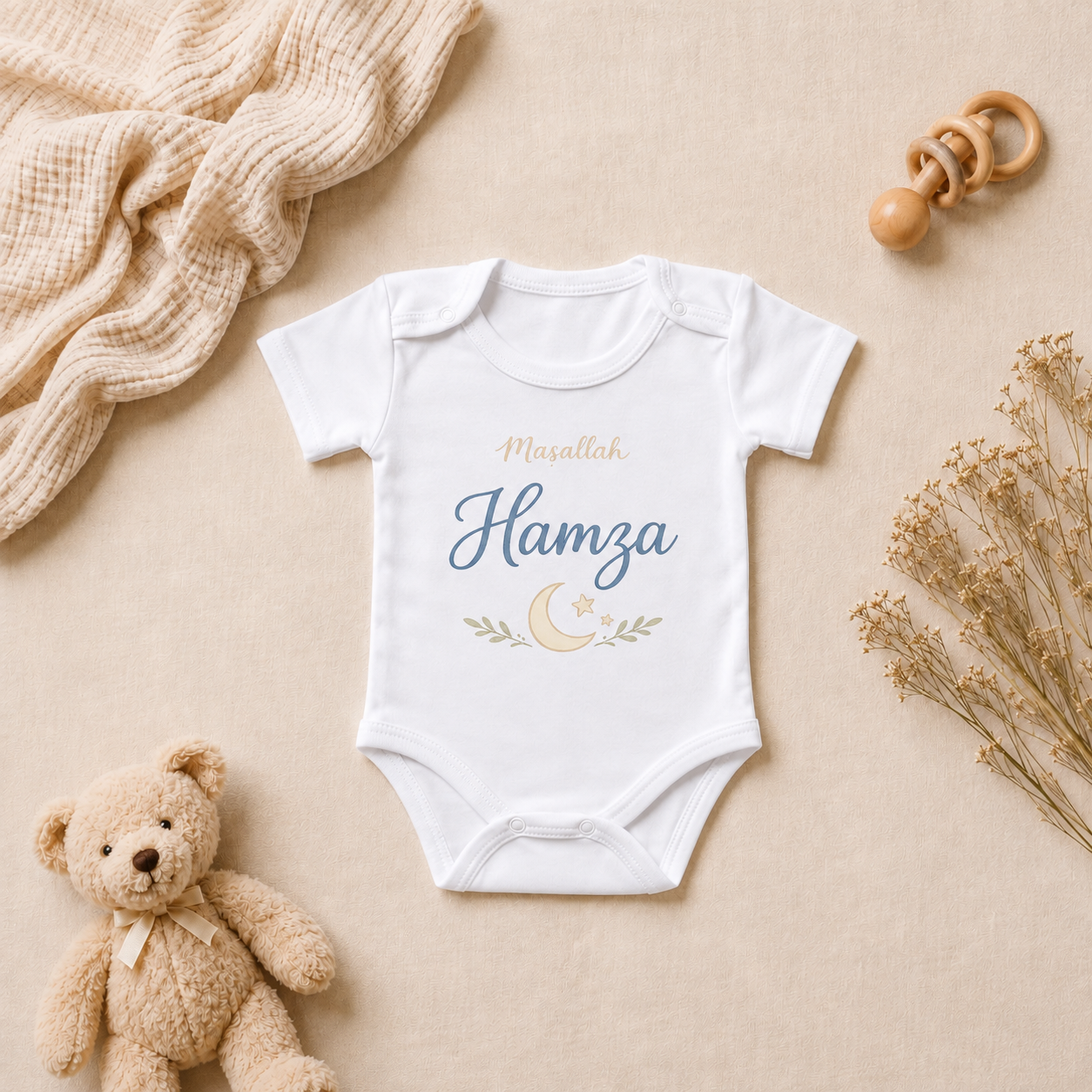 Hamza İsim Baskılı Kısa Kollu Bebek Zıbını